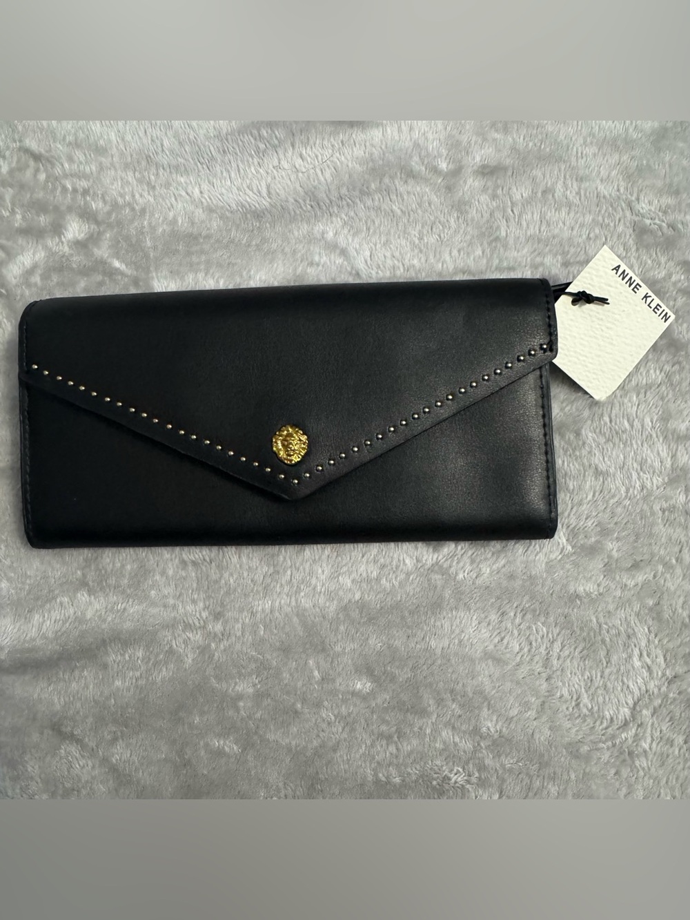 Anne Klein Black Envelope Wallet with Gold Emblem